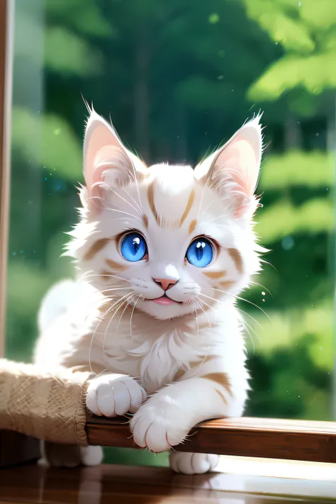 cute cat with round eyes;a smile;coat color is white;i&#39;i&#39;i&#39;m about to go on an adventure , cute illustration，white k...