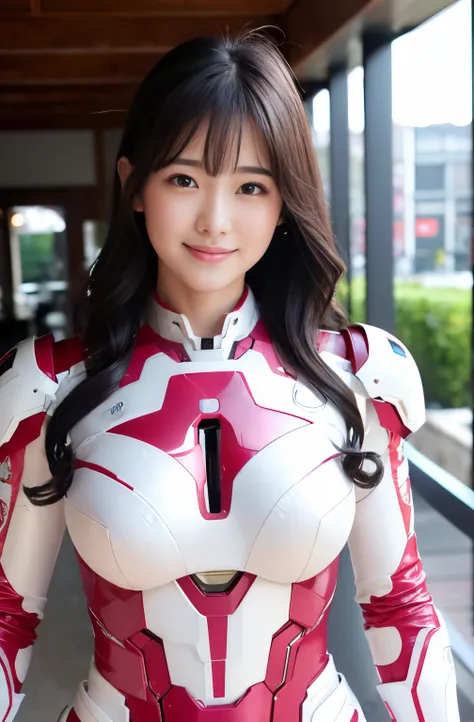 （ultra best quality、in 8k、masuter piece、delicate illustration、full body esbian）,wearing a pink and white iron man suit、a beautif...