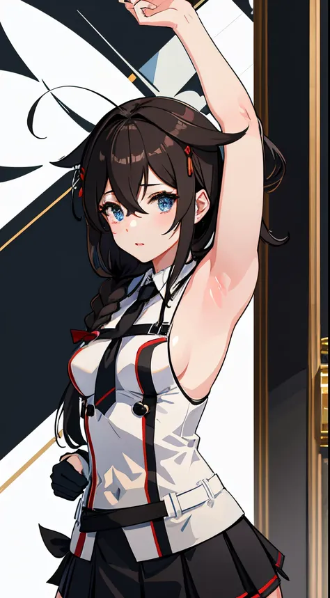 Shigure Kai 3 KanColle Sleeveless Black Thimble Gloves Black Skirt Braid 8K High Resolution Very Fine Eyes Very Fine Face、Insanely detailed body、Extremely fine skin, very elaborate hair ornament, Precisely sculpted body and hand 1 person hotel room