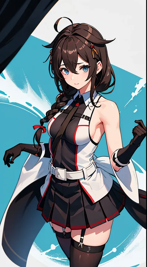 Shigure Kai 3 KanColle Sleeveless Black Thimble Gloves Black Skirt Braid 8K High Resolution Very Fine Eyes Very Fine Face、Insanely detailed body、Extremely fine skin, very elaborate hair ornament, Precisely sculpted body and hand 1 person hotel room