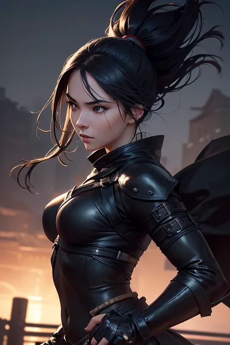 (best quality,4k,8k,highres,masterpiece:1.2),ultra-detailed,(realistic,photorealistic,photo-realistic:1.37),masked oriental ninja girl in leather clothes,beautiful detailed eyes,beautiful detailed lips,dark and mysterious atmosphere,detailed leather textur...