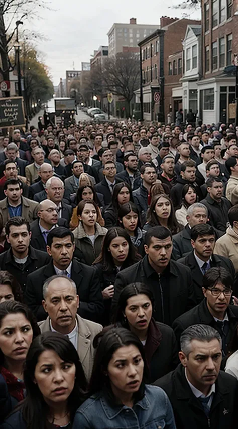 a crowd of angry Boston Colony residents during a demonstration