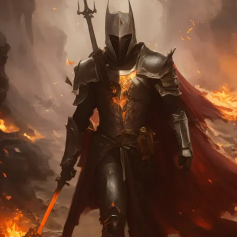 cavaleiro arafed em armadura com uma espada e um fogo, Senhor de Cinder, cavaleiro do mal, cavaleiro de sangue, Wojtek FUS, O Cavaleiro das Almas Negras, O Senhor das Trevas Sauron, cavaleiro das almas das trevas, Arte de fantasia 4k, cavaleiro da fantasia...