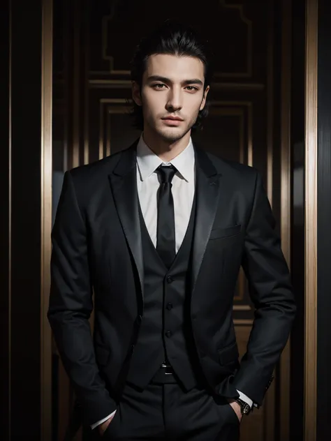 arafed man in a black suit, handsome male, handsome and attractive, handsome and elegant, portrait image, upper body, man in bla...