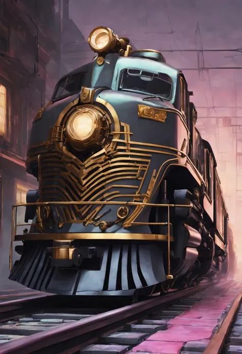 Prompt: Apocalyptic, dystopian cyber punk, art deco locomotive::60 breath, pastel edges, gilded highlights --style 1oQhPGLa7R0G-1n2KcPUlm2UY --stylize 850 --ar 8:3