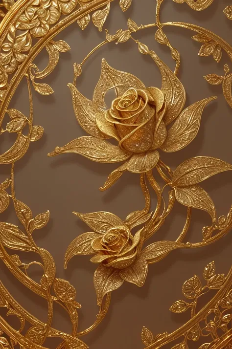 gold rose, detailed petals, intricate design, shimmering, luxurious, precious metal, exquisite craftsmanship, delicate curves, rich textures, sparkling reflections, intricate engravings, vibrant colors, beautiful composition, masterful artwork, glowing, go...