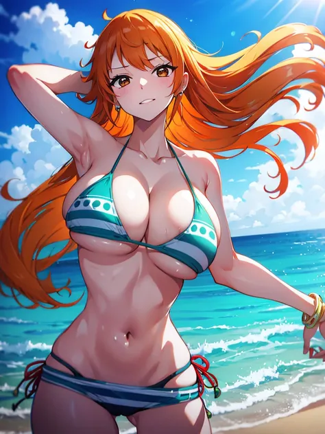 Nami in a bikini with ultra hot sexy body and ultra big tits