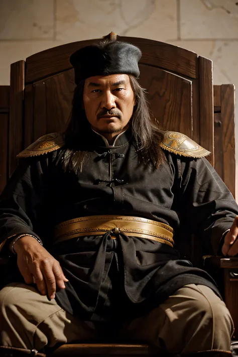 closeup of genghis khan sitting on his throne  14th century