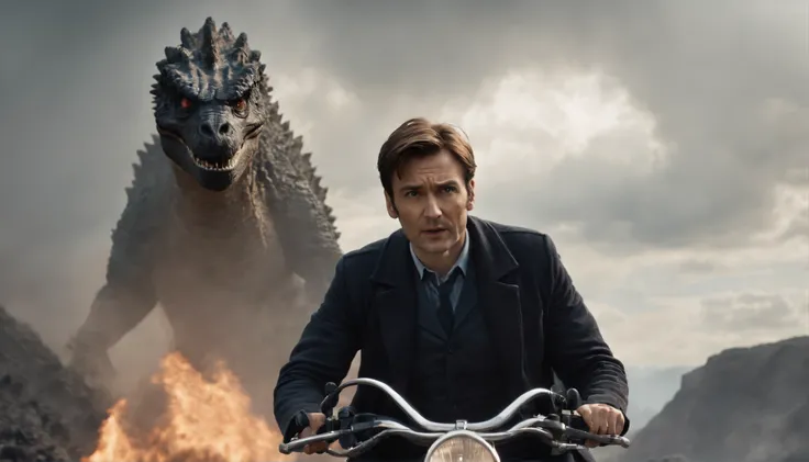 David tenant as Doctor who riding on Godzilla