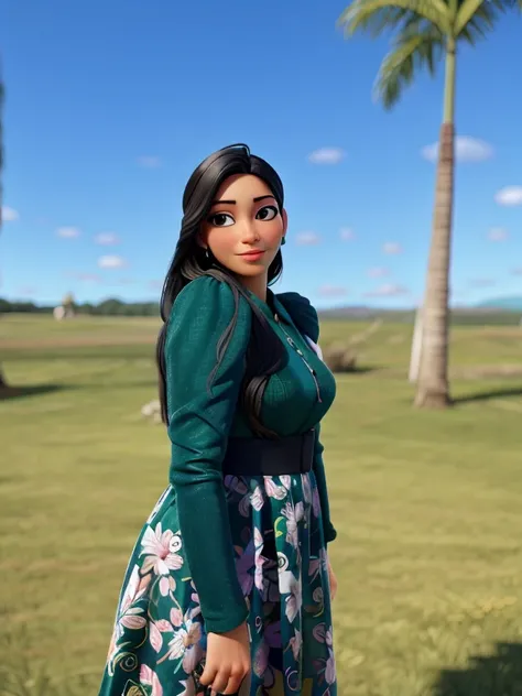 araffe woman in a green dress standing in a field, fernanda suarez, Lorena Avarez, Alanis Guillen, background is celestial, Malika Favre, Anos Imane, em frente a um fundo de floresta, Karla Ortiz, com um parque ao fundo, Directed by: Nandor Soldier, julia ...