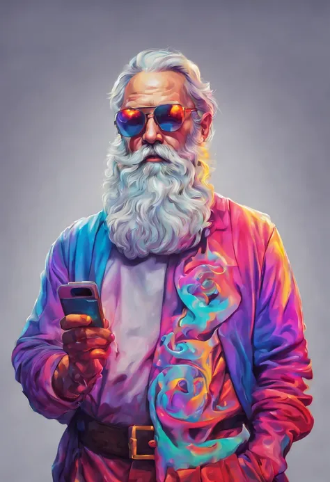 (a portrait of Cyberpunk santa clause  with colored fluid l:1) , T-shirt logo in conical fine contour style, spelling view, art in (empty background:1.4)Hands,