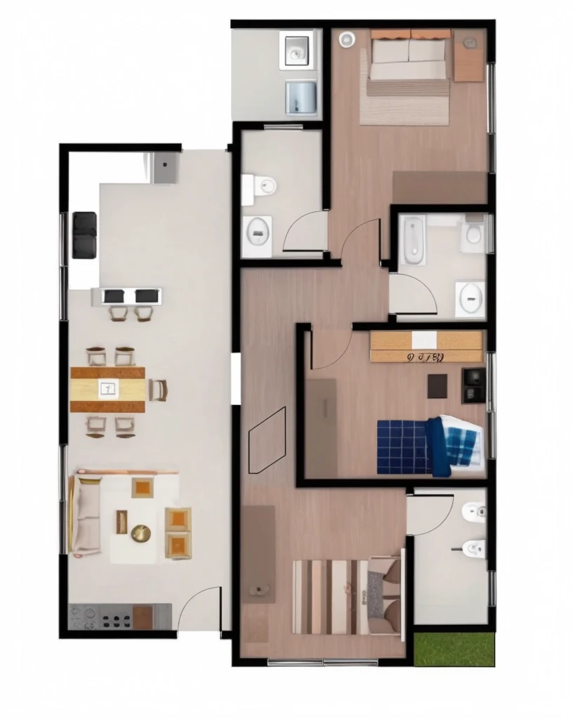 a drawing of a floor plan of a three-bedroom apartment, Apartamento 2 D, Directed by: Nevin Çokay, design de apartamentos, 2 d overhead view, 2 5 6 x 2 5 6, 256x256, Layout, planta baixa, Single floor, apartamento, design moderno, apartamento chique, apart...