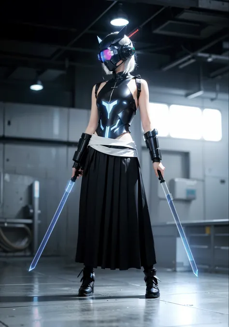 Fantasy cyberpunk world，1 Mechanical Miracle，Robots defend world order；Samurai mechanical armor，Equipped with transparent weapons，Streamlined black and red design，wearing in black cloak，A big part of a 1-person robot，Art of the highest quality，8K ultra-hig...