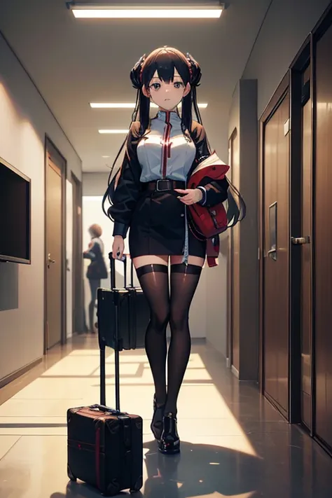 There are many suitcases lined up in the building, VA-11 Hall-A, Madhouse Studio anime style, in the anime film《erg》curled, Opening scene, anime scene, ( ( Xinhai sincerely ) ), In anime series《Therefore》curled, Kuro anime screenshots, Tokyo anime anime sc...