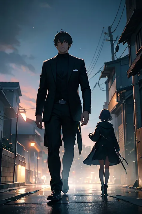 A man and a woman walking in a dark alley in an anime scene, anime scene, (Makoto Shinkai), Tokyo animation, night street, Makoto Shinkai. (best quality, 4k, 8k, highres, masterpiece:1.2), ultra-detailed, (realistic, photorealistic, photo-realistic:1.37), ...