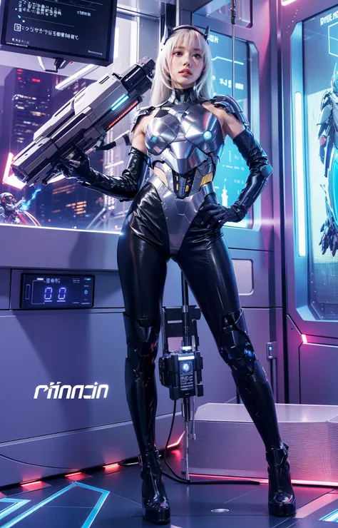 Futuristic high-tech style，Best quality at best,Fairy skin,(Fidelity :1.2),everlasting,ultra - detailed,actual,high high quality,movie light lighting,ray traycing,hyper HD,Upper part of the body, Future Iron Man mecha，Cinema lenses，tank battery，Launching e...