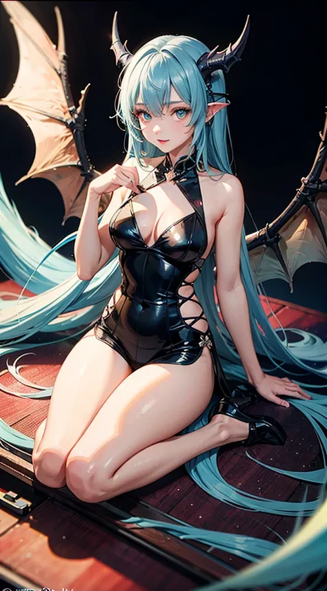 Absurd resolution, high resolution, (masterpiece: 1.4), super detailed, Depict an 18-year-old dragon girl radiating allure. NO wings, long, flowing, colorful blue hair cascading down her beautiful body. Emphasize her captivating eyes, drawing attention to ...