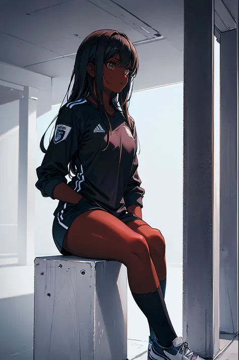 (highres:1.2),(goalkeeper),solo,(black girl),soccer uniform