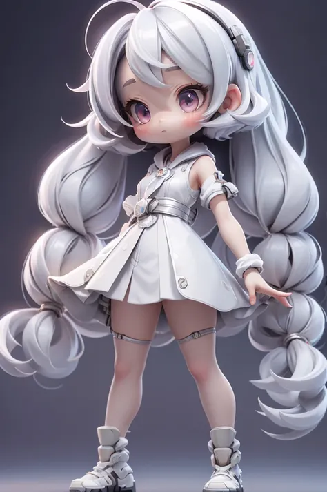 masterpiece, bestquality, 10, cinematic light, ultra-high resolution, chibi, 1girls, Silver_hair, Full body,