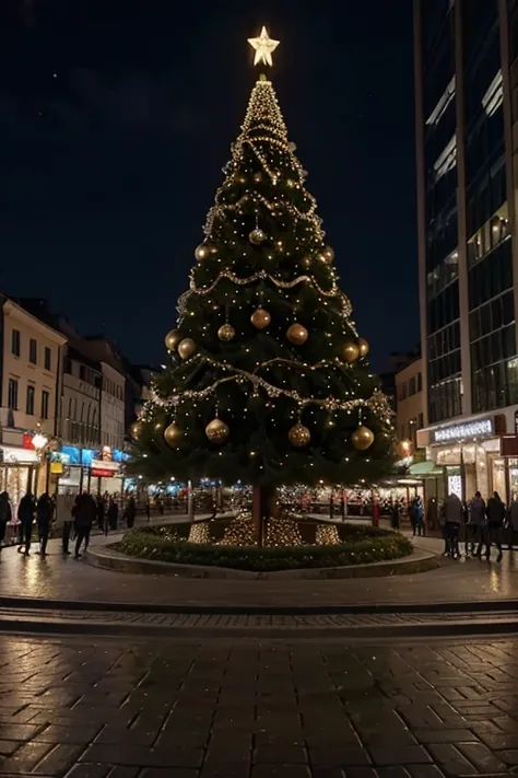 city with christmas decoration, Decorated Christmas Tree, noite, abstrato