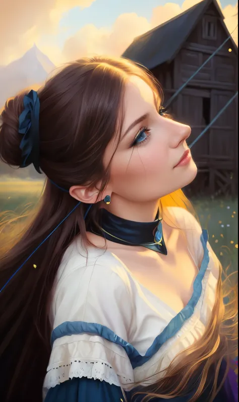 picture of a woman with long hair and blue eyes in a field, beautiful fantasy art portrait, fantasy art portrait, fantasy portrait art, beautiful fantasy portrait, fantasy portrait, gorgeous digital painting, beautiful digital painting, Detailed matte fant...