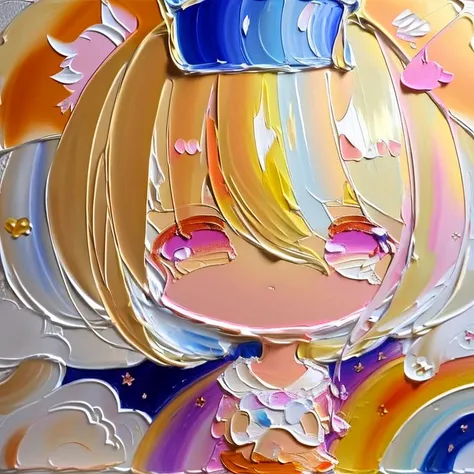 Chibi, Cute oil , oil paint indium), brushstrokes, Toy poodle, Animal ears, Blonde hair, Closed eyes, Ear twitching, Fox ears, komono, Motion Blur, Solo