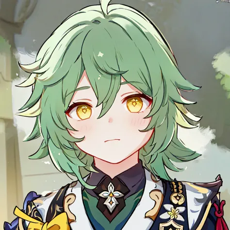 a boy with messy long masculine hair, dark green hair, yellow eyes, pretty eyes, pretty face, (correct anatomy, advanced details...