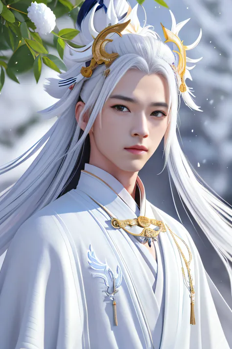 25 years old young man, whole body, portrait of an onmyoji, detailed art of the onmyoji, (((onmyoji))), handsome emperor, man in Chinese traditional style dress standing in the snow with snow on the background, photorealistic painting, art photo, ultra hig...