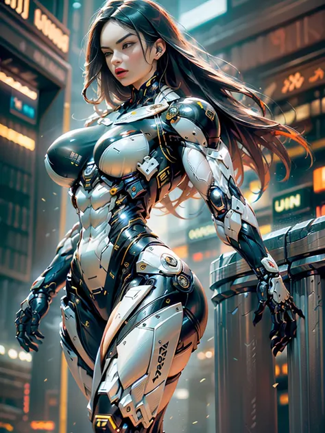 Cinematic, hyper-detailed, and insanely detailed, this artwork captures the essence of megan fox with breathtaking beauty. The color grading is beautifully done, enhancing the overall cinematic feel. Unreal Engine brings her anatomic cybernetic muscle suit...