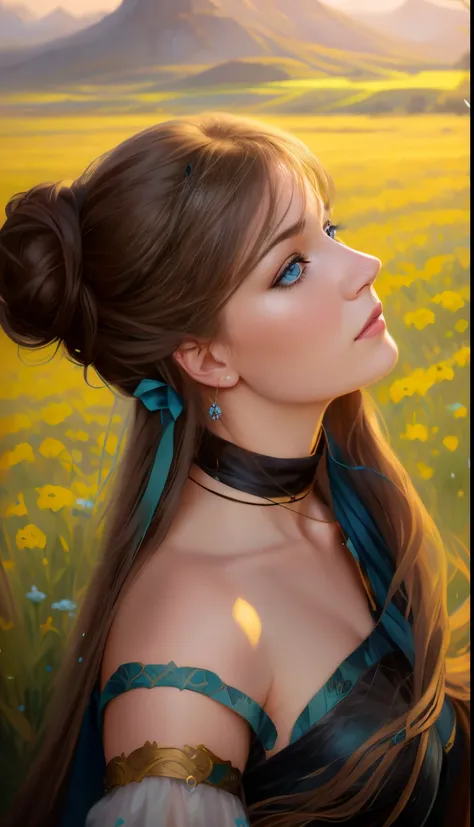 picture of a woman with long hair and blue eyes in a field, beautiful fantasy art portrait, fantasy art portrait, fantasy portrait art, beautiful fantasy portrait, fantasy portrait, gorgeous digital painting, beautiful digital painting, Detailed matte fant...