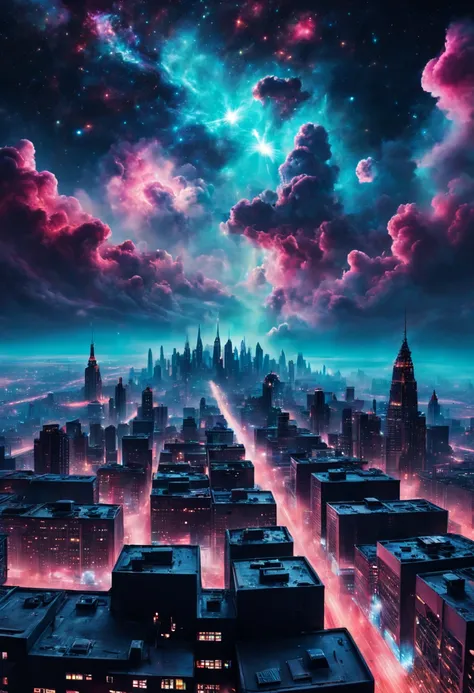 Imagine a cityscape at night where the lights take on a nebula-like appearance, blending the urban landscape with cosmic vibes. Add a touch of surrealism to enhance the psychedelic feel.
Electric Dreamscape