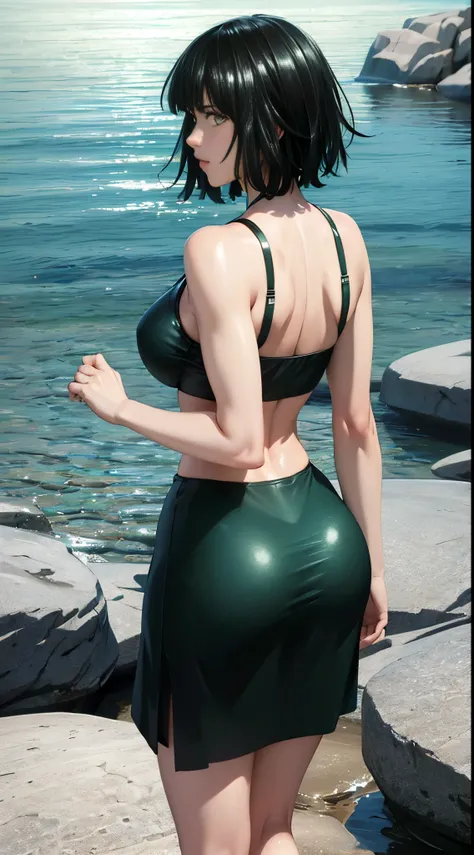 (Obra maestra, Vibrante escena de playa:1.2), (fubuki de one punch man:1.5) , (Enjoying a sunny day:1.1), (con un bikini blanco de tanga:1.4), (Well-endowed bust and curvilinear melt:1.4) , (cuerpo proporcional a pesar de su baja estatura:1.1), (Photograph...