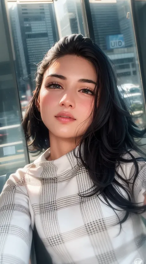 Das Bild zeigt ein junges, ultra-realistic girl and appears to be associated with hidden hair, com os cachos ultra definidos, com a pele morena,. Adopt a realistic one, von Anime inspirierten Animationsstil, Capture realistic details of facial features and...