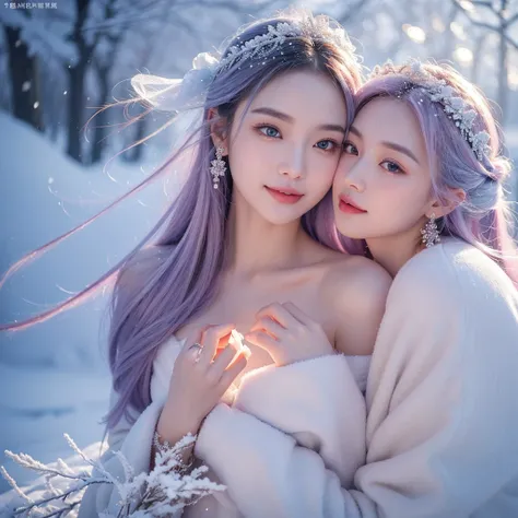 Certainly，I can give you a better description：

Her blue-pink hair looks even more flawless against the winter background。Every strand of hair is as soft and smooth as silk，hori&#39;like an artist&#39;A meticulously carved masterpiece。The color of her hair...