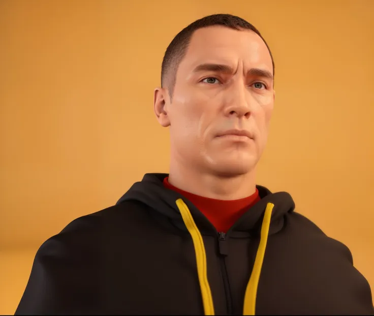 homem arafiado com capuz preto e moletom amarelo, 8k portrait render, anton fadeev 8 k, retrato nft, arnold maya render, persona...