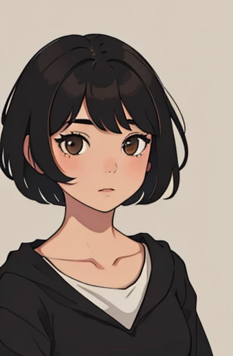 Short haired girl, black hair, wolf cut, brown eyes