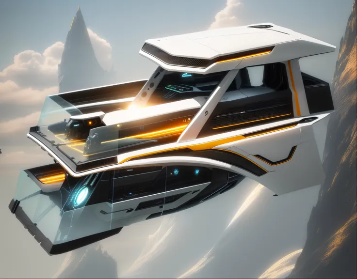 close-up of futuristic vehicle with large windows, concept art-h 640, concept spaceship, future concept design, new future highl...