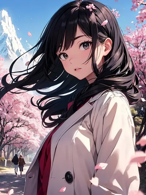 (best quality, masterpiece),(1girl, miko, coat, expression face, black eyes, looking at front ,black hair, walking, upper body),...