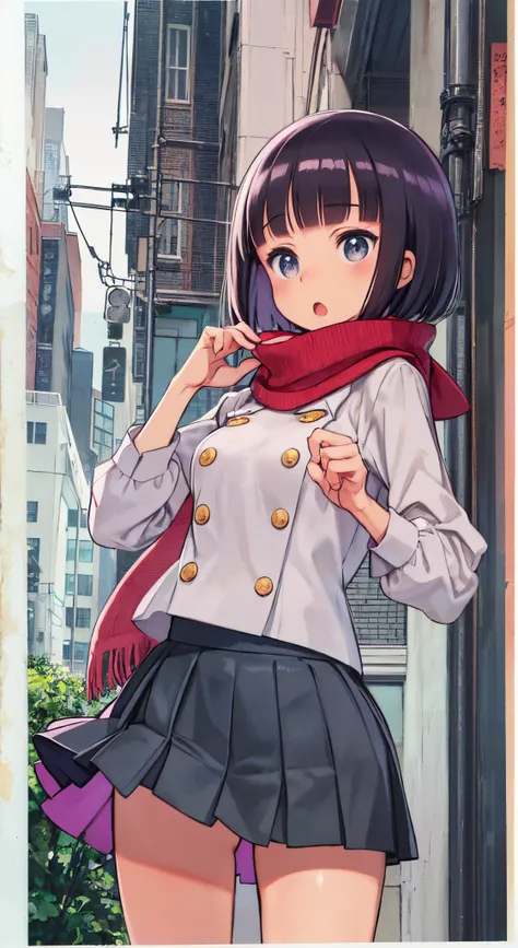 (Perfect body),Best Quality,16 K、((((Short stature))))、((((Lori))))、(white shirt)、(Red mini skirt)、(White panty)、(((blush)))、(((:o)))、(((embarrassed from)))、((((Surprised))))、(I have my mouth wide open)、Blunt bangs、(short-hair)、(((bob cuts))),(Sweat)、((re...