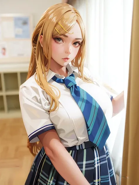 masterpiece, well-detailed, intricate details, good proportions,  (a woman,japanese school uniform,blonde hair),(a woman in a sc...