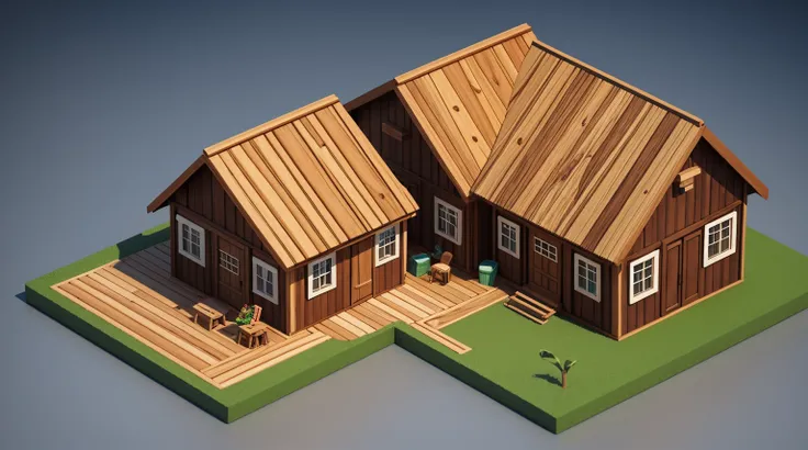 Cute cartoonist wooden houses 3d isometric view