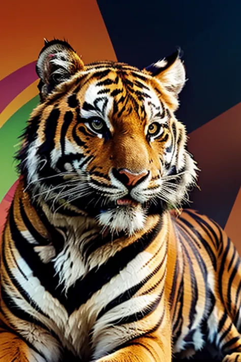 The logo has a tiger as its symbol., brightly colored, Graphic style.