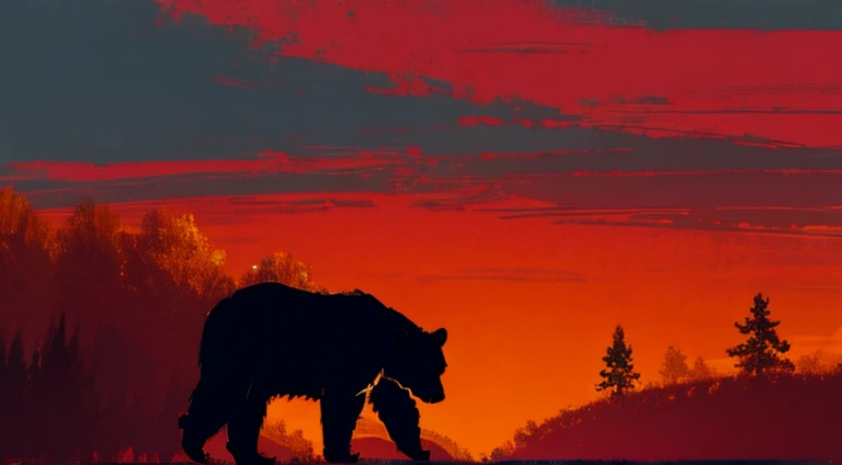 Landscape. Silhouette of a bear