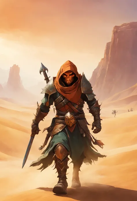 A Hobgoblin warrior, walking through the desert