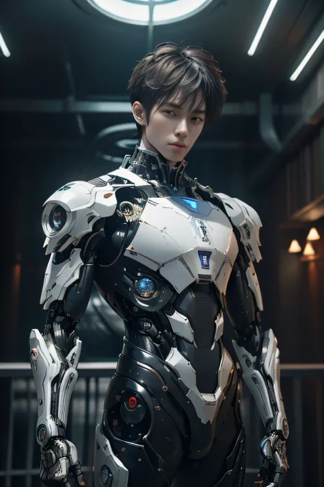 a man in a futuristic suit, robot boy, male robot body, handsome robot boy, handsome robot boy, perfect anime robot man, robot b...