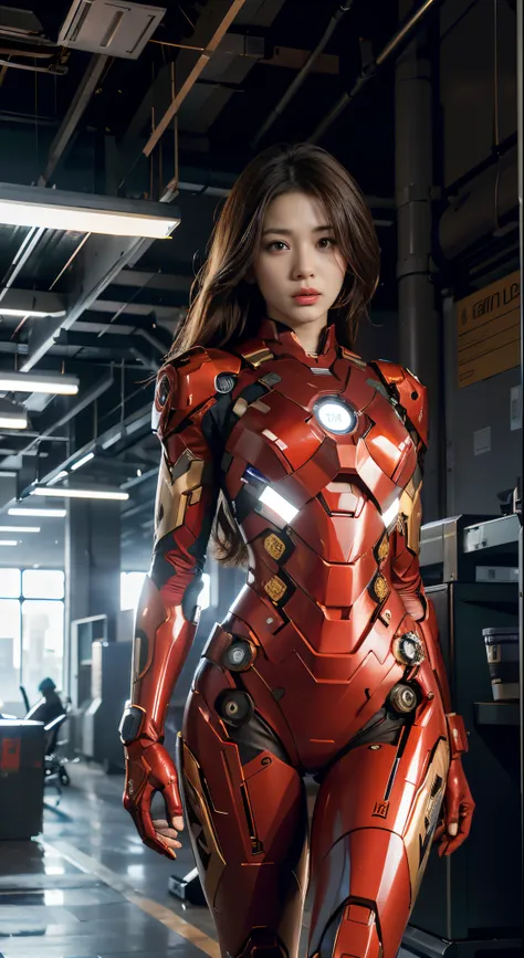 wearing a red suit、upset woman standing in room, wojtekfors, cgsociety uhd 4k very detailed, cyberpunk iron man, movie cg, akihi...