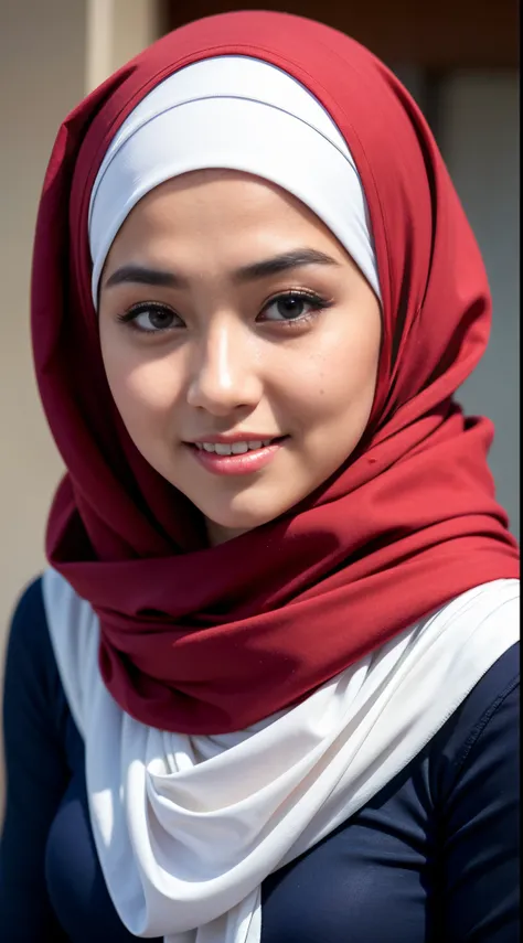 1 malay girl , modern plain hijab,  shy, medium portrait shot , watery  eyes ,lip watery, lip glossy, open mounth, big breast, 1 Malay girl, modern plain hijab, shy, medium portrait, watery eyes, RAW, Best quality, high resolution, masterpiece: 1.3), beaut...