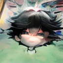 French-German kid with wig on his head, crazy hair, With sinister eyes and crazy hair, Wild spiked black Saiyan hair, fractal hair, Inspired by Yoshitomo Nara, Hair floating to cover chest, Wild hairstyle, Surreal anime, Hair covers the face, Inspired by l...