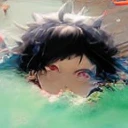 French-German kid with wig on his head, crazy hair, With sinister eyes and crazy hair, Wild spiked black Saiyan hair, fractal hair, Inspired by Yoshitomo Nara, Hair floating to cover chest, Wild hairstyle, Surreal anime, Hair covers the face, Inspired by l...