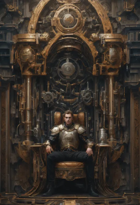 Super illustrations with insane and intricate details, He has a mechanical sword and a mechanical shield., A style that combines cyberpunk and biotechnology to create a medieval atmosphere., A fusion of oil painting, gouache and grunge, Hector, Alexander t...